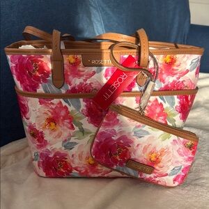 Rosetti Floral Tote Bag with Pouch - Pink and Brown
